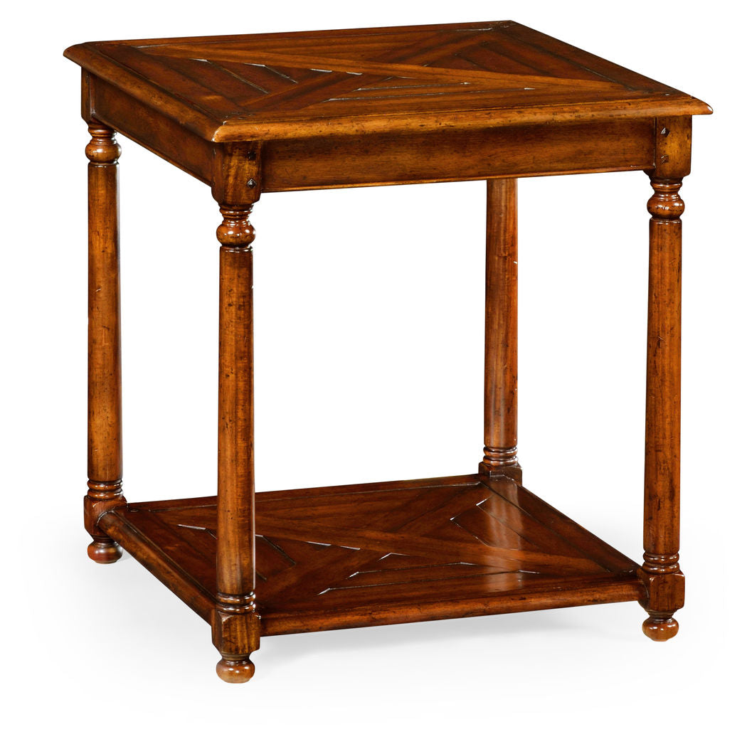 Pair of Square parquet topped side table with unde