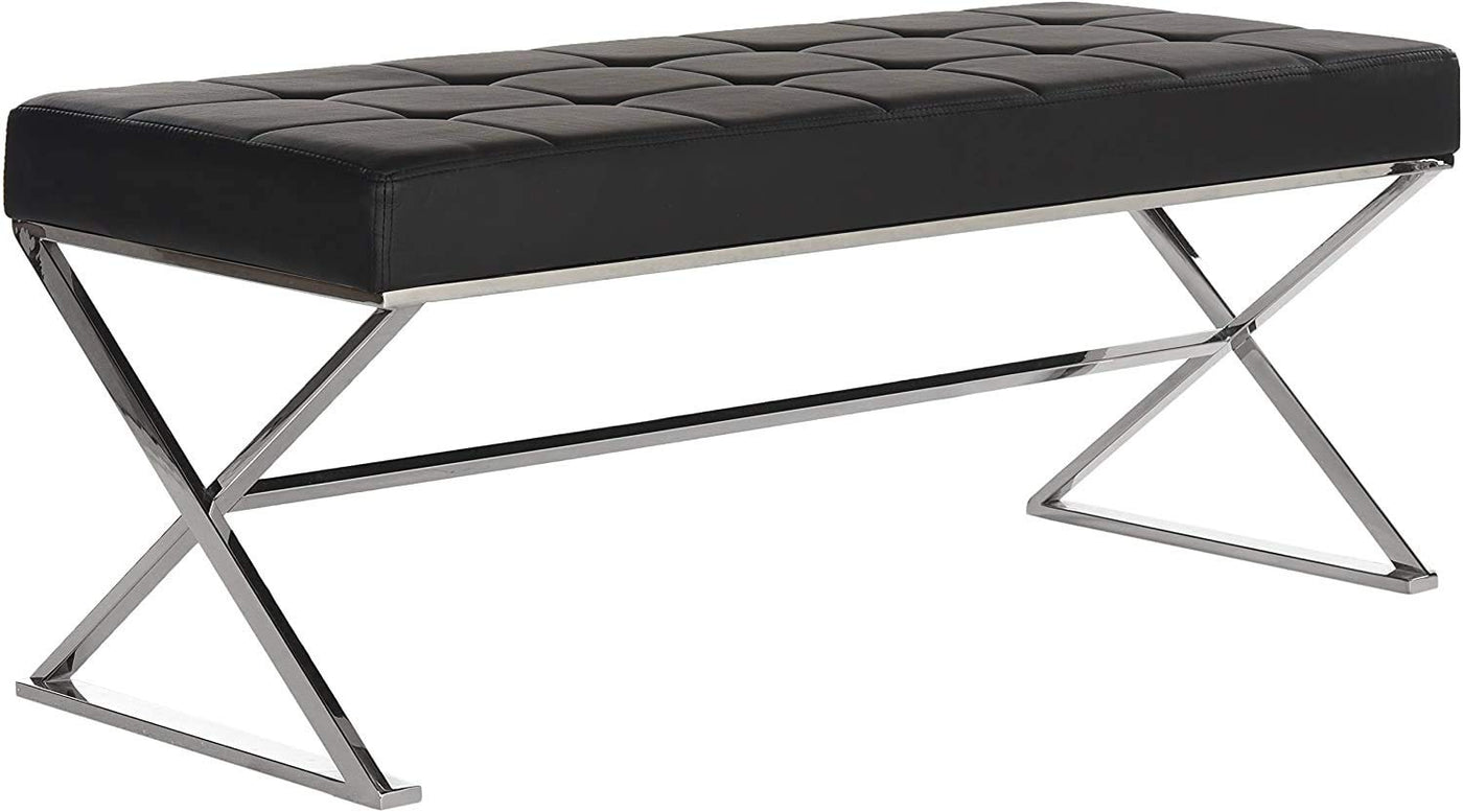 Tufted Leather Chrome Bench