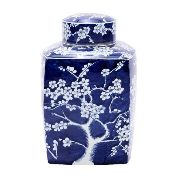 Blue & White Square Tea Jar Plum Motif