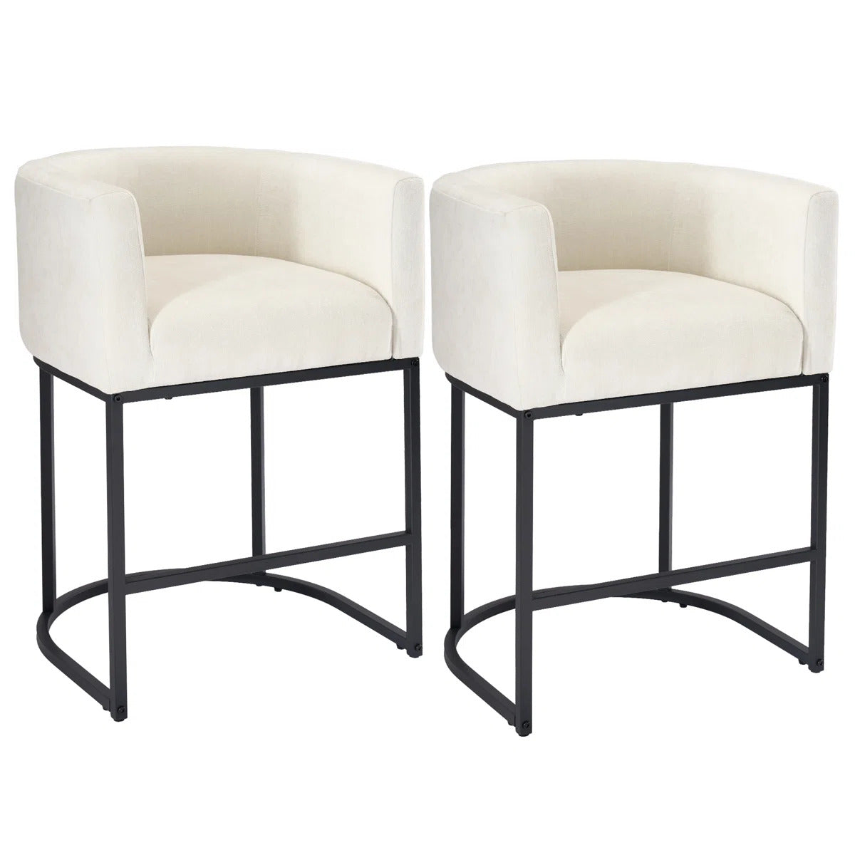 Modern Cream Upholstered Counter Stools Pair