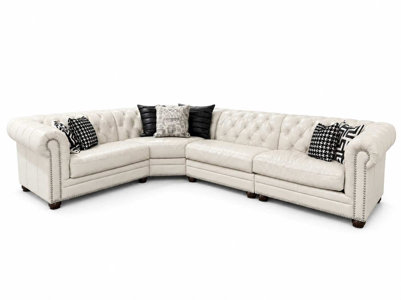 IVORY LEATHER CHESTERFIELD SECTIONAL