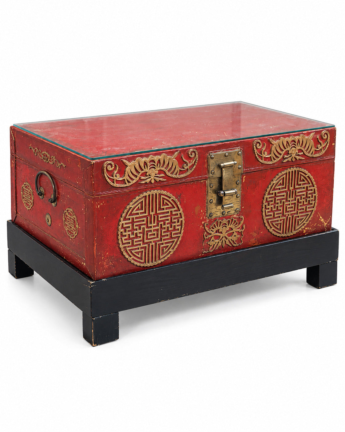 Antique Chinese Red Lacquer Parcel Gilt Trunk