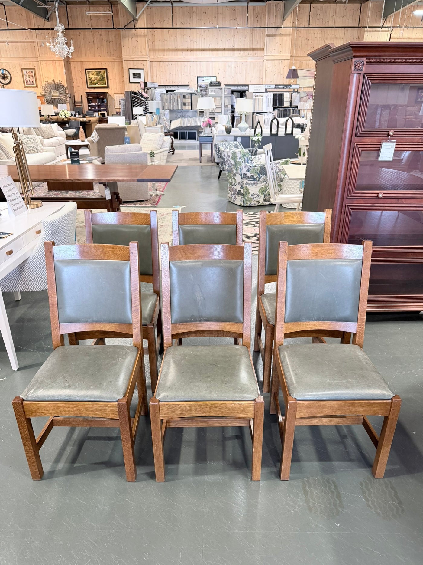 Set of 6 Stickley Mission Oak Upholstered Cottage Dining Chairs