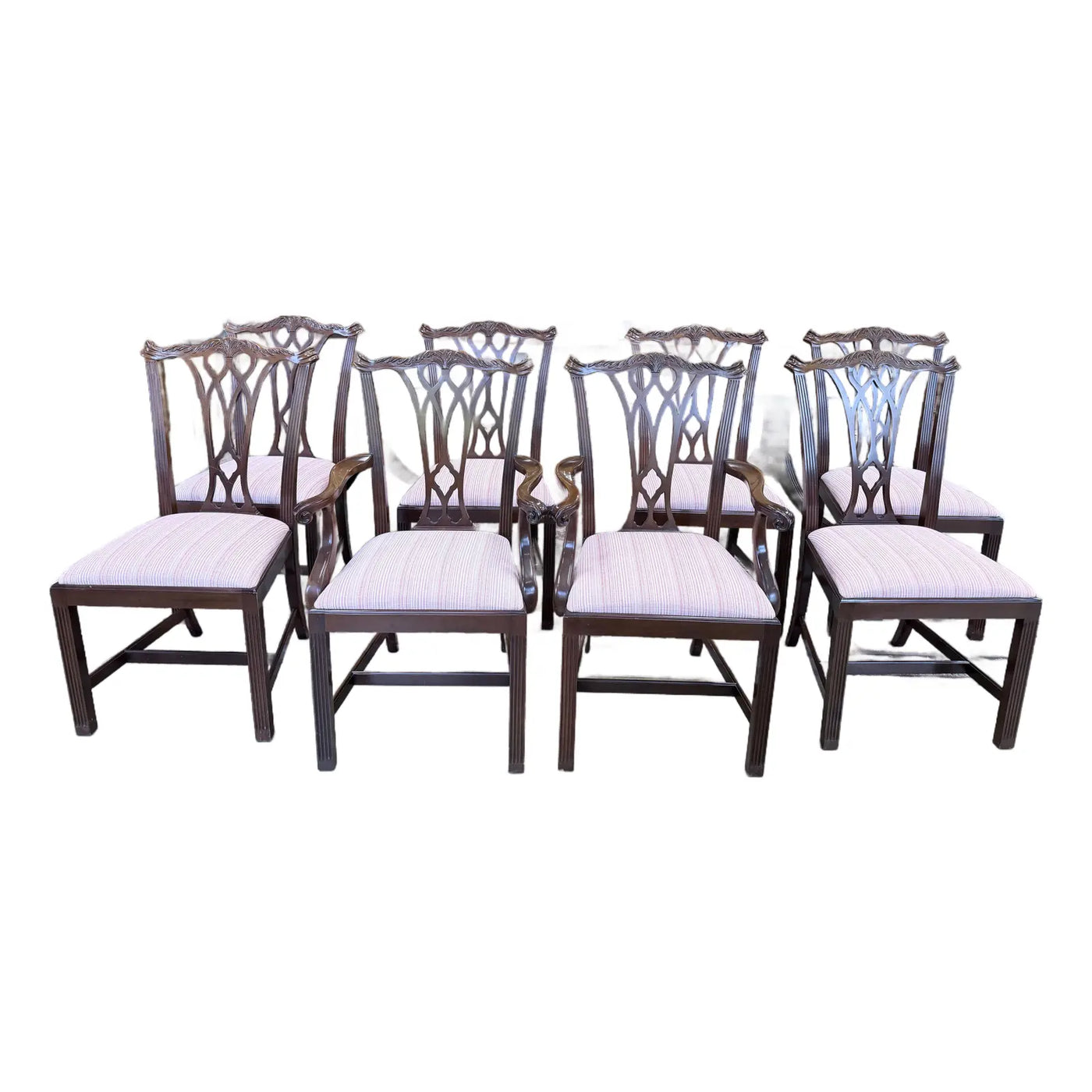 Council Mahogany Chippendale Dining Chairs Set of Eight