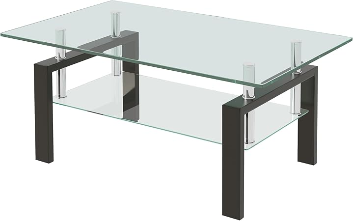 Rectangular Glass Top Coffee Table Dark Base