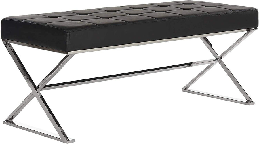 Tufted Leather Chrome Bench