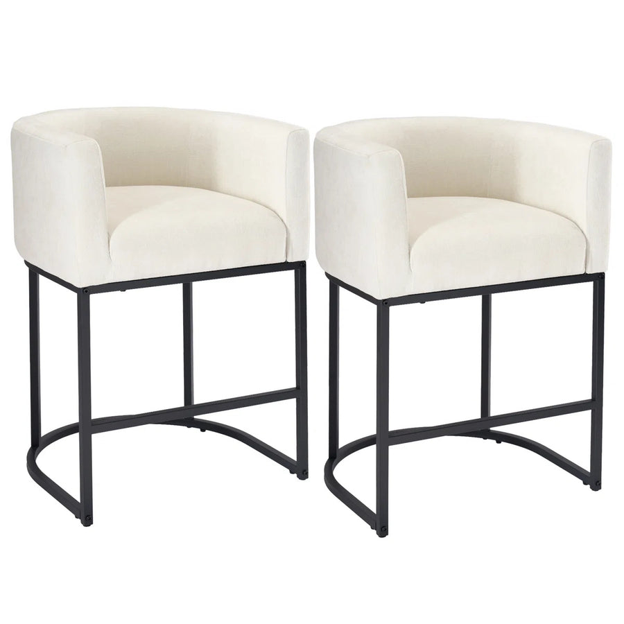 Modern Cream Upholstered Counter Stools Pair