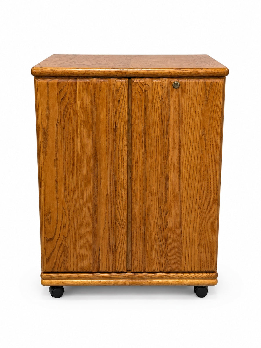 Vintage Oak Rolling Bar Cabinet