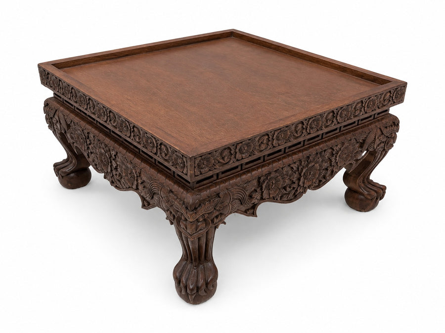 Vintage Asian Carved Hardwood Low Stand