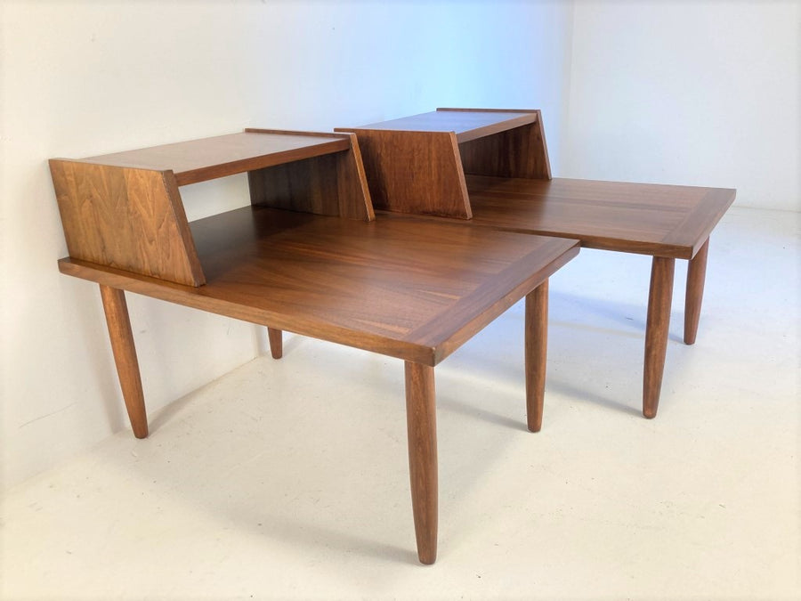 Vintage Mid-Century Modern Step Side Tables Pair