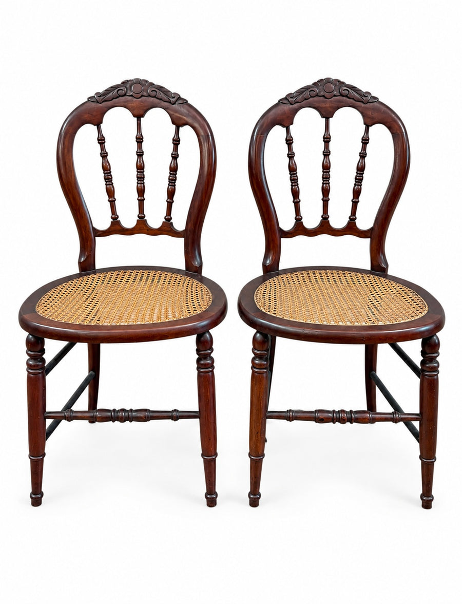 Vintage Victorian Balloon Back Cane Side Chairs Pa