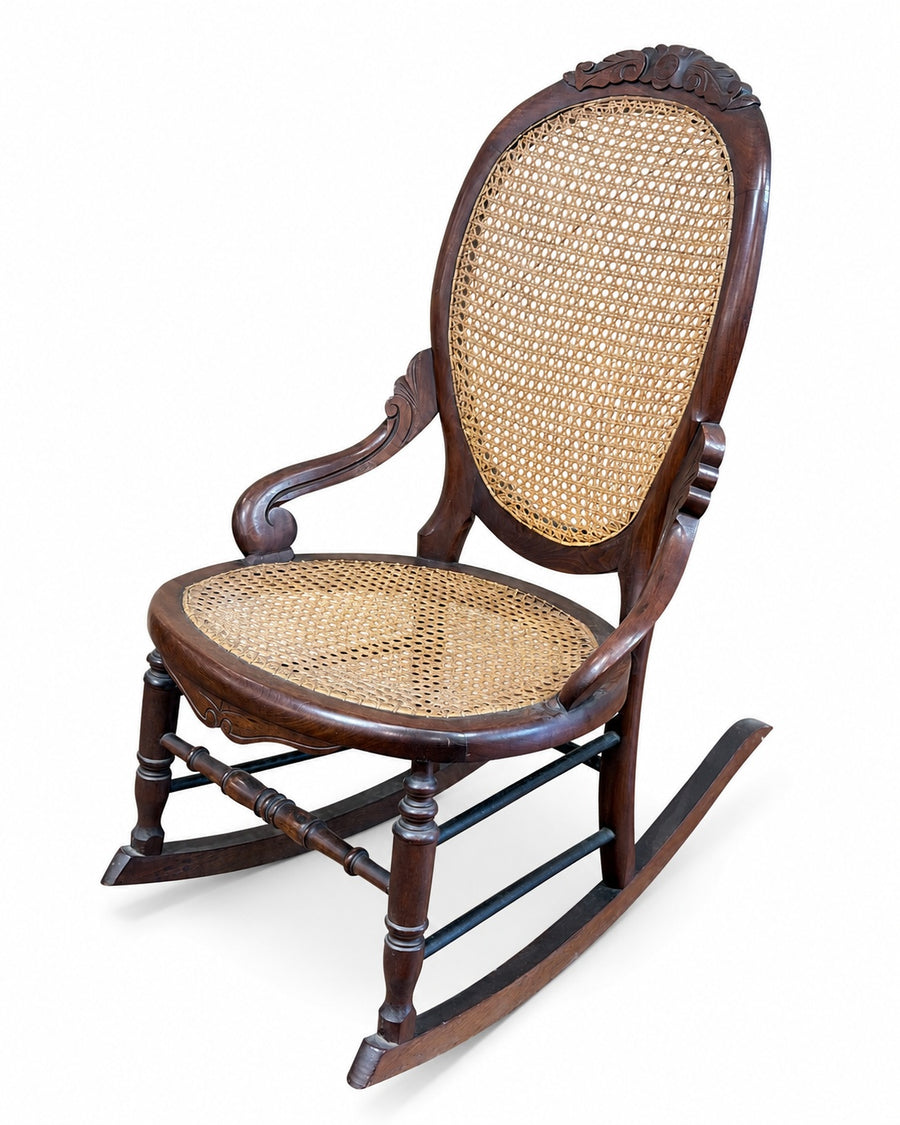 Vintage Victorian Cane Back Mahogany Rocking Chair