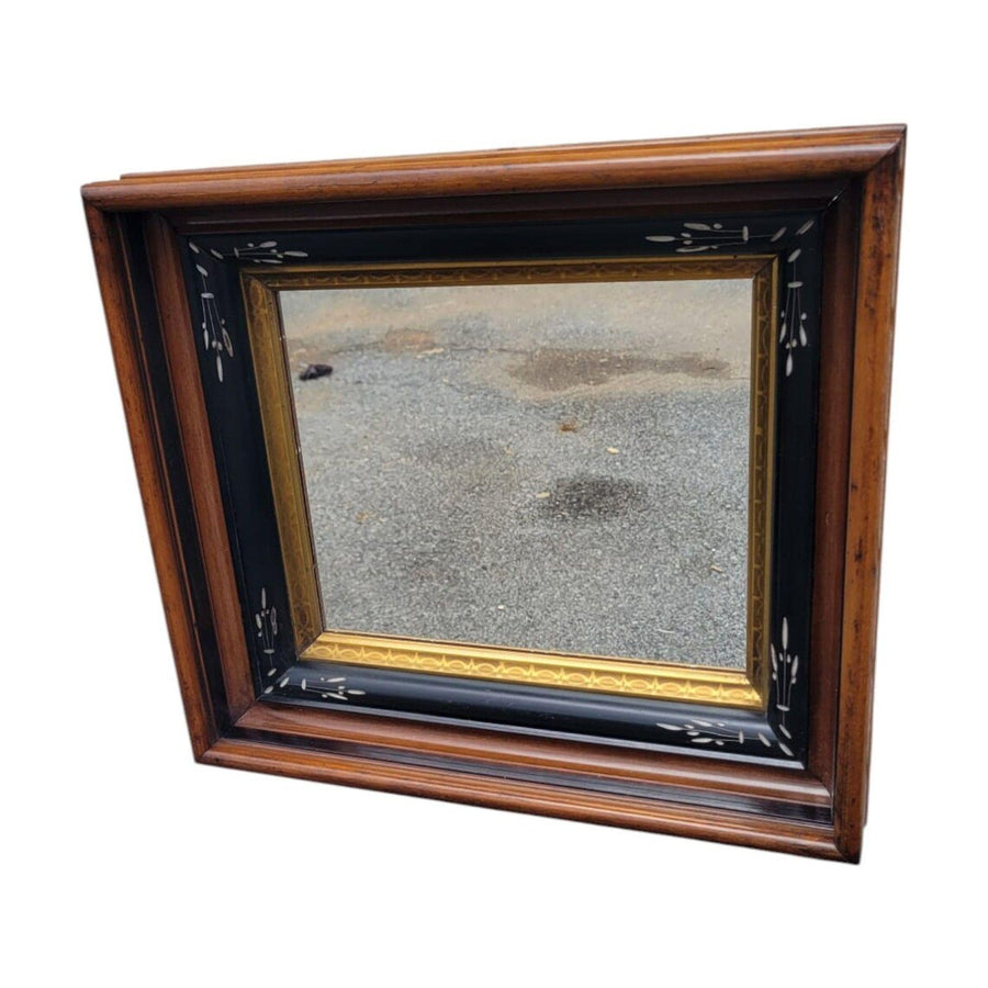 Antique Victorian Walnut Ebonized Gilt Mirror