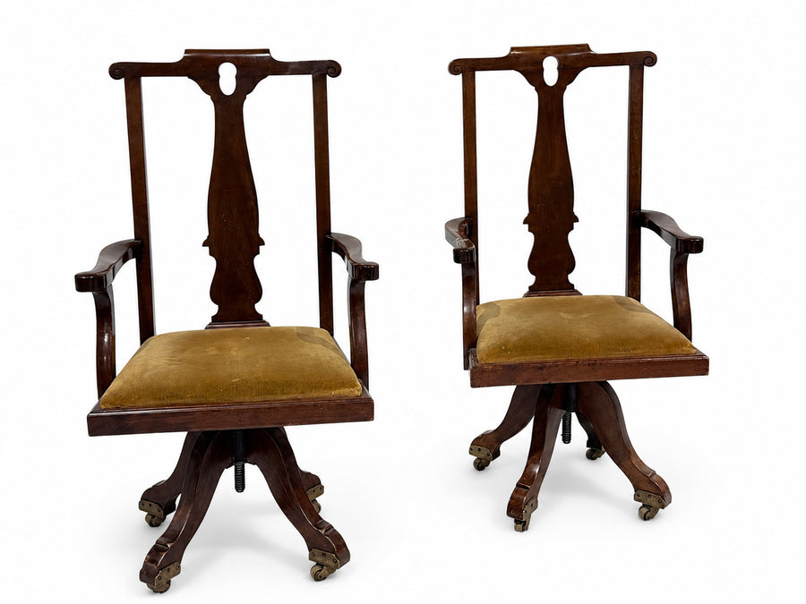 Pair Antique English Cherry Desk Chairs