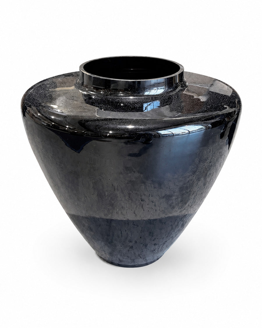 Black Glass Wide Mouth Vase