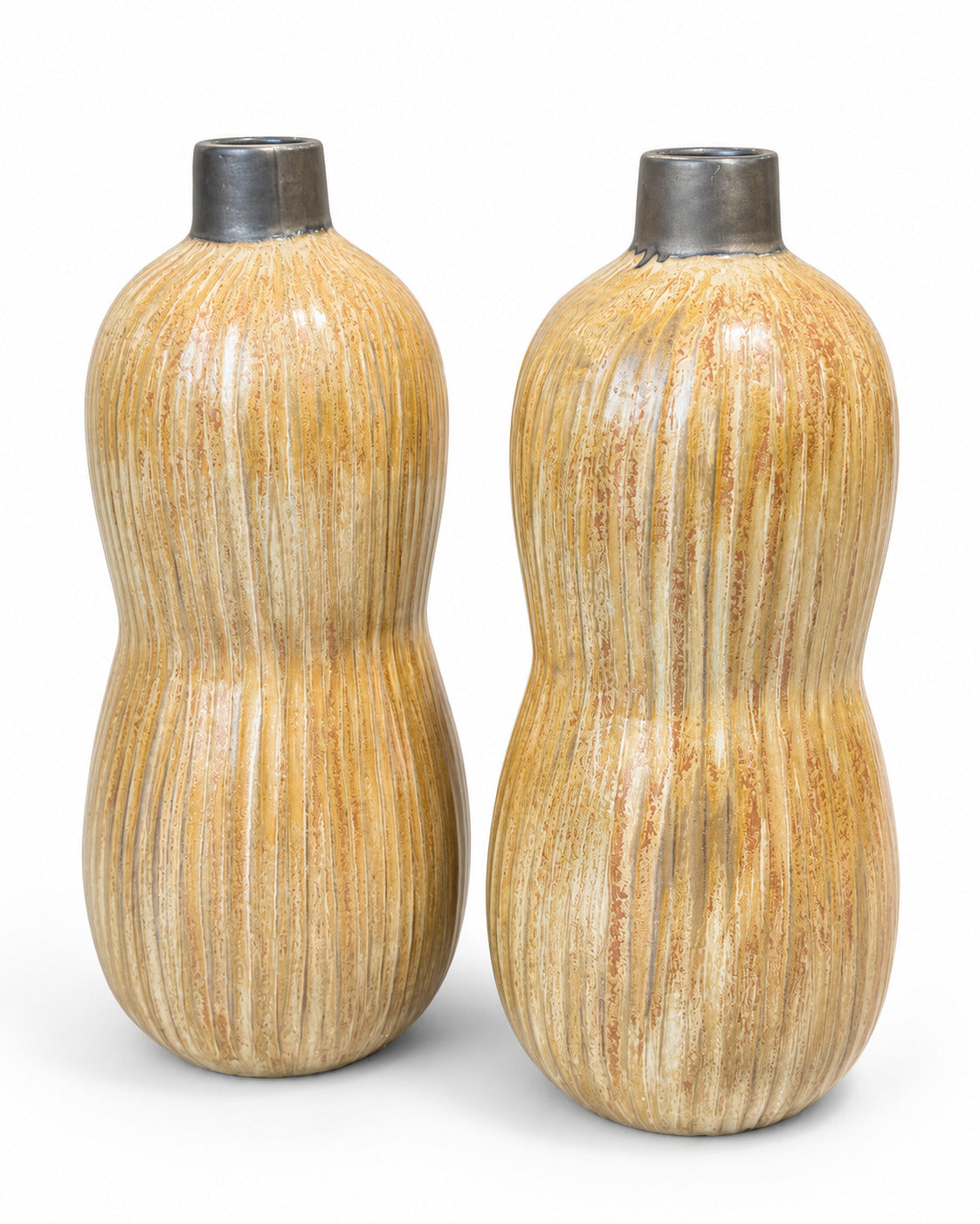 Ribbed Sculptural Ceramic Vases Pair