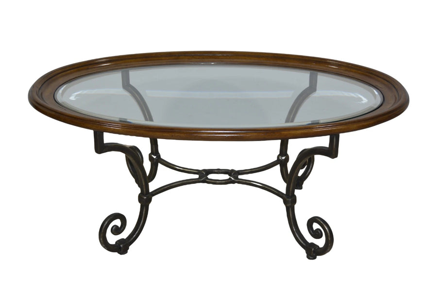 Ethan Allen Oval Glass Top Coffee Table