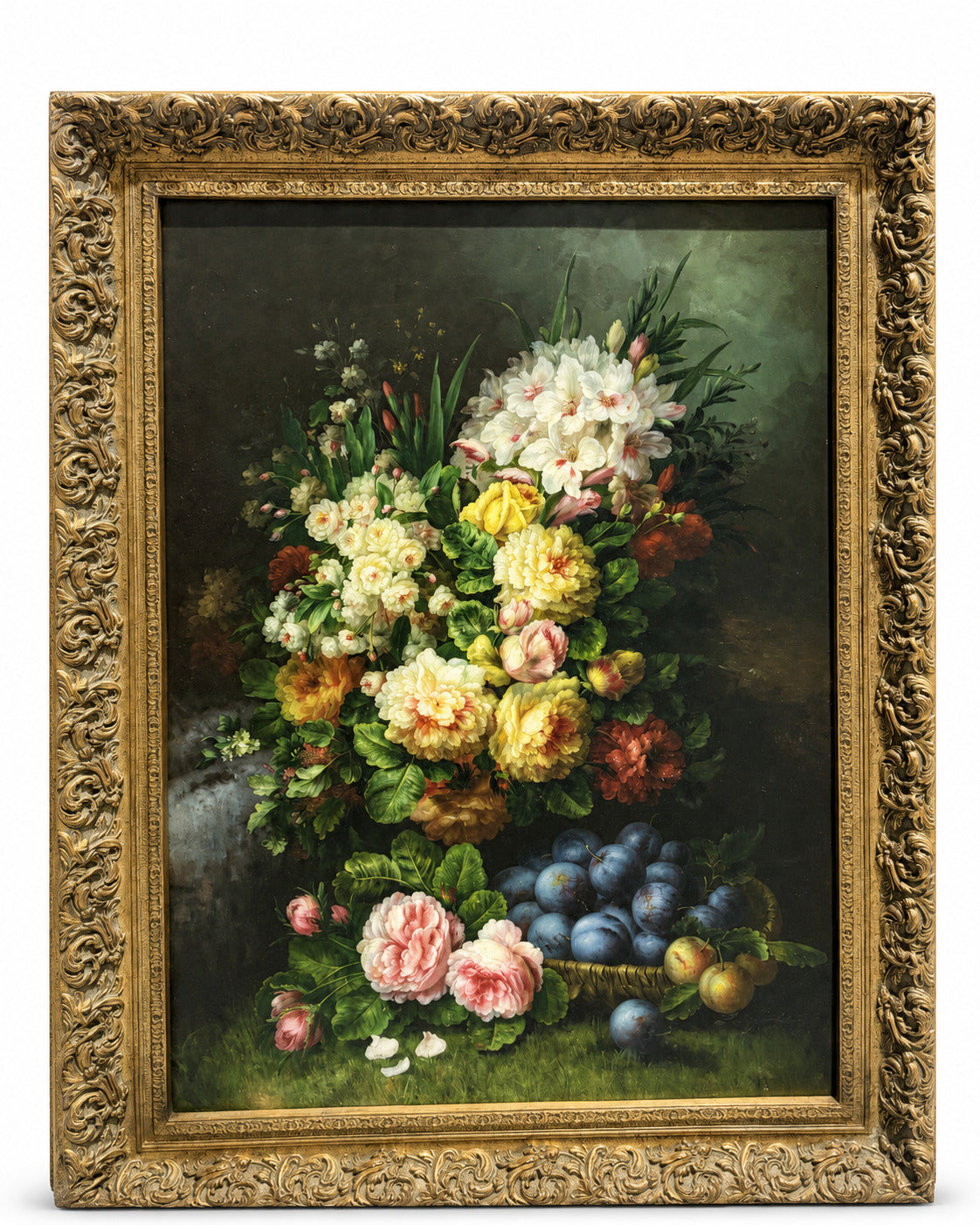 Vintage Floral Fruit Still Life Oil Painting