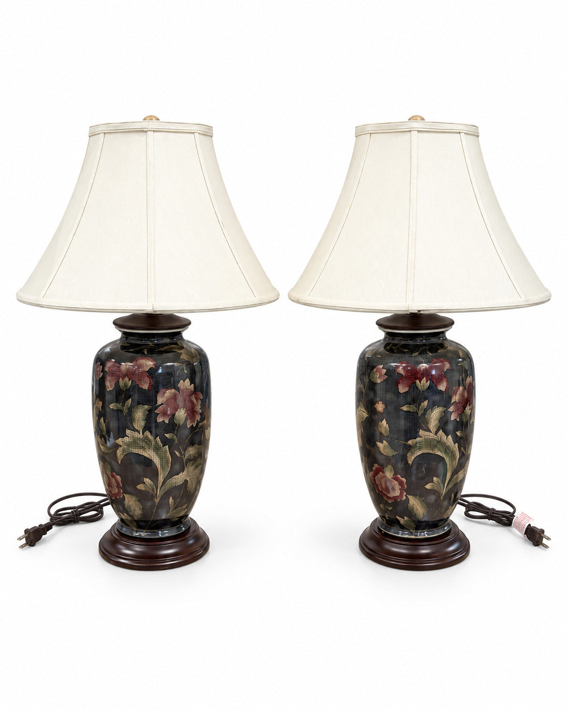 Floral Ceramic Urn Table Lamps Pair