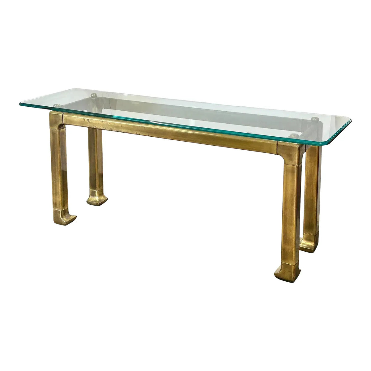 Vintage Mastercraft Attributed Brass Glass Console
