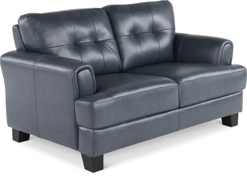 Manhattan Blue-Gray Leather Loveseat