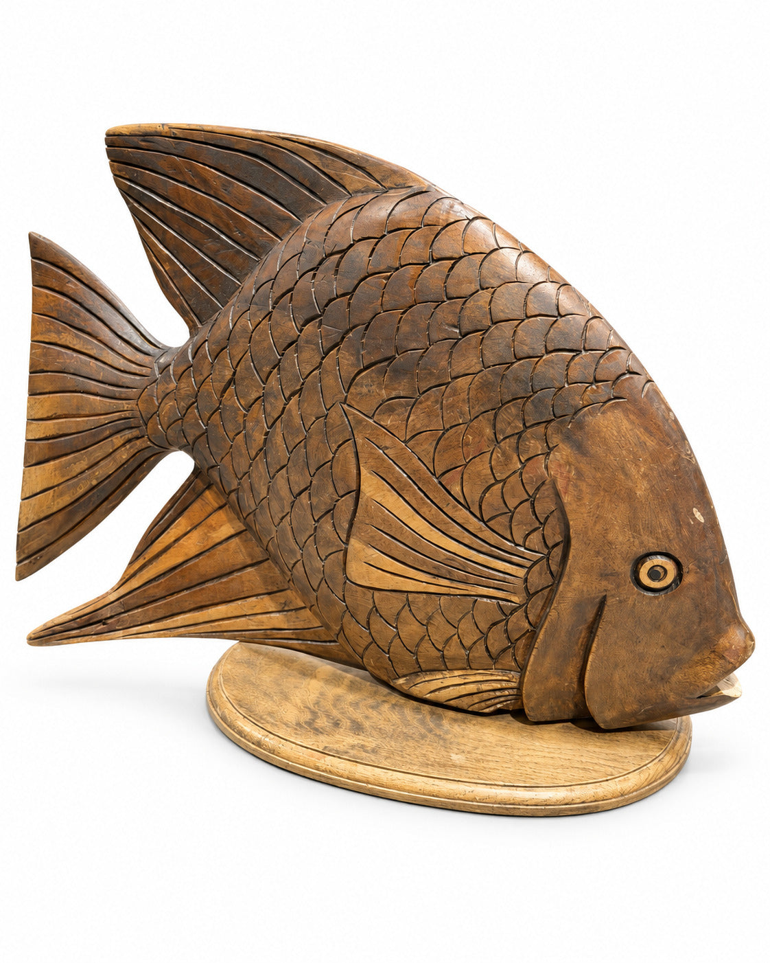 Vintage Hand Carved Wood Fish Sculpture