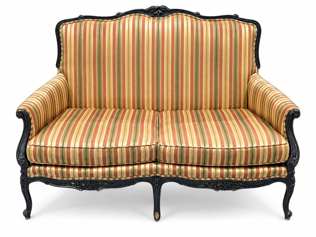 Vintage Louis XV Style Striped Loveseat