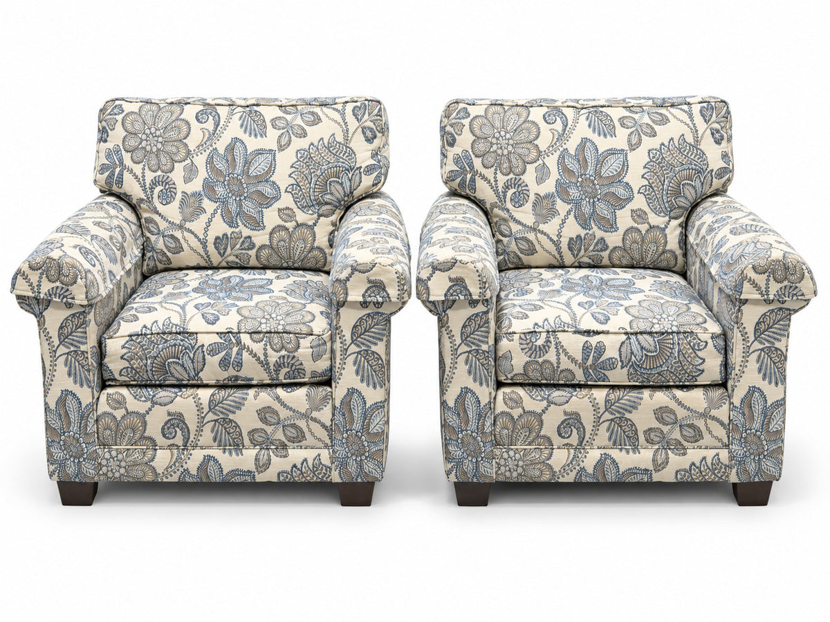 Smith Brothers Floral Upholstered Armchairs Pair
