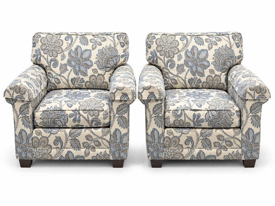 Smith Brothers Floral Upholstered Armchairs Pair