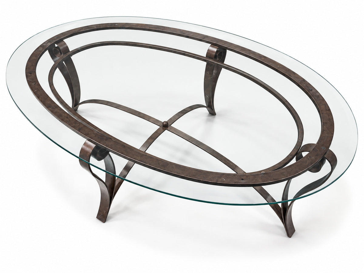 Custom Iron and Glass Oval Coffee Table