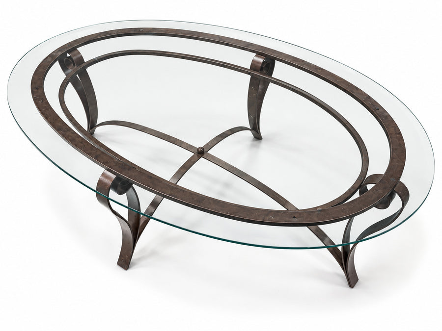 Custom Iron and Glass Oval Coffee Table
